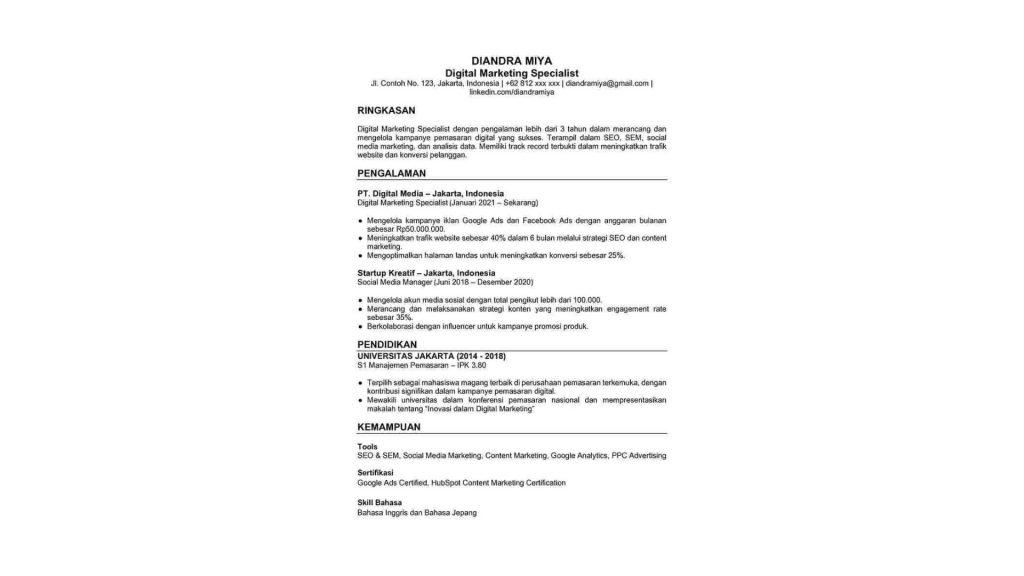 10+ Contoh CV Digital Marketing Profesional yang Dilirik HRD dan Lolos Screening